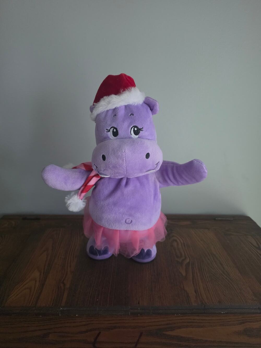 Animated Christmas Purple Belly-Shaking Hippo Plush Figure With Santa Red Hat